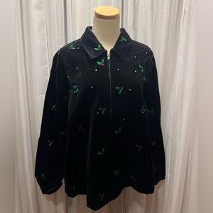 NWT Embroidered Holly Zip-Up Holiday Jacket